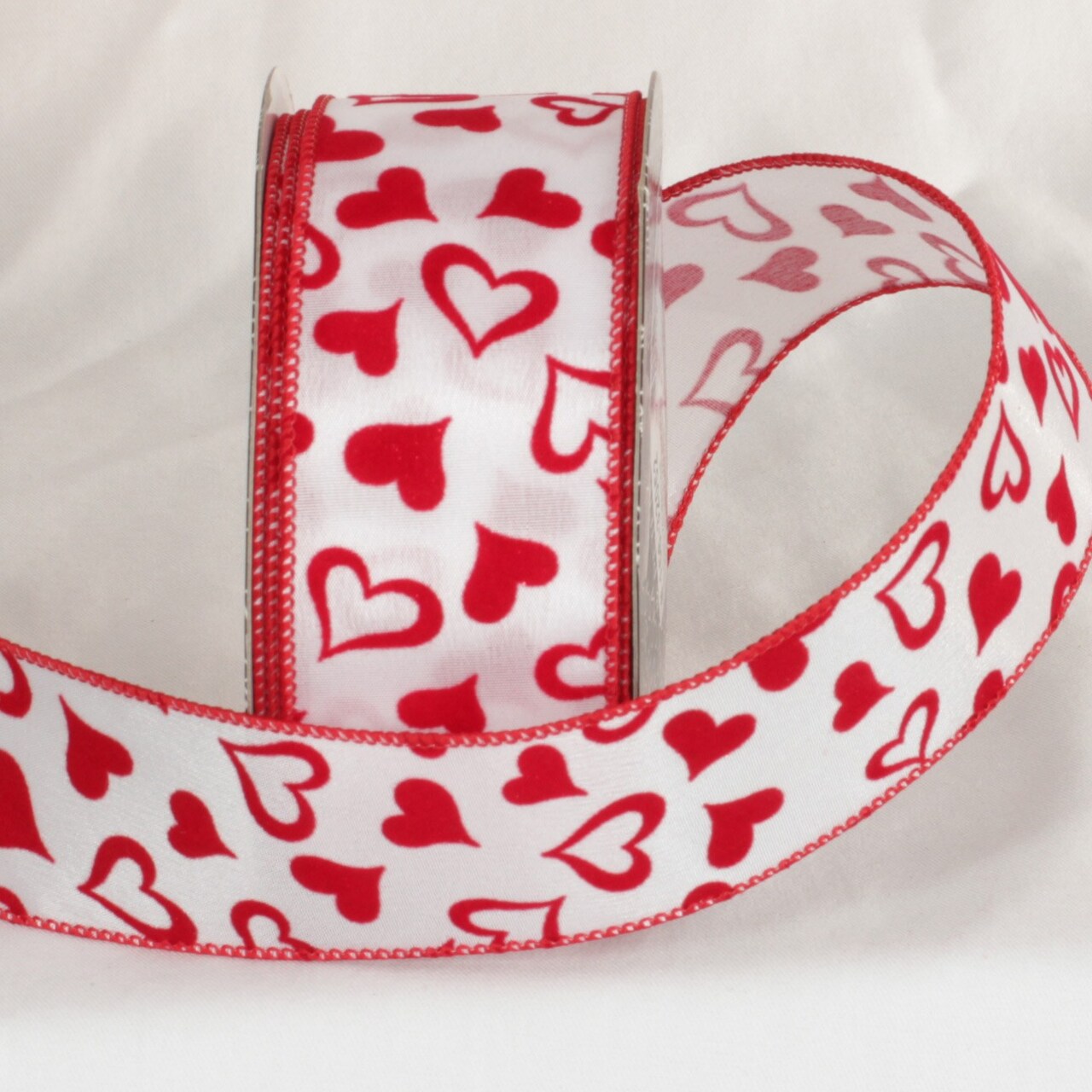 The Ribbon People Red and White Flock Valentine Day Wired Craft Ribbon 2" x 20 Yards